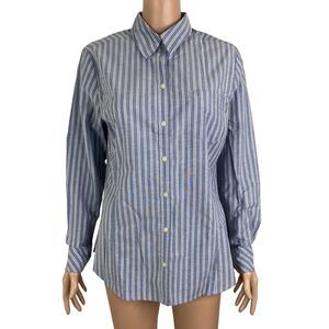 Riders By Lee Shirt Mens Medium Blue White Striped Shirt Long Sleeve